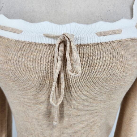 Dee Elly Ribbed Knit Square Neck Sweater Top Bell Sleeve Size Medium - Picture 2 of 9